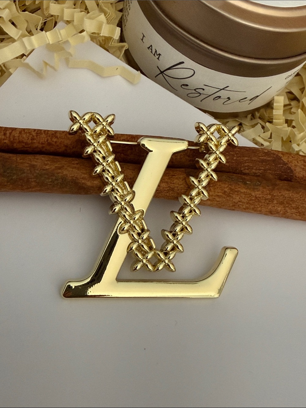 Gold Monogram Gold Tone Brooch - Women's Fashion Jewelry